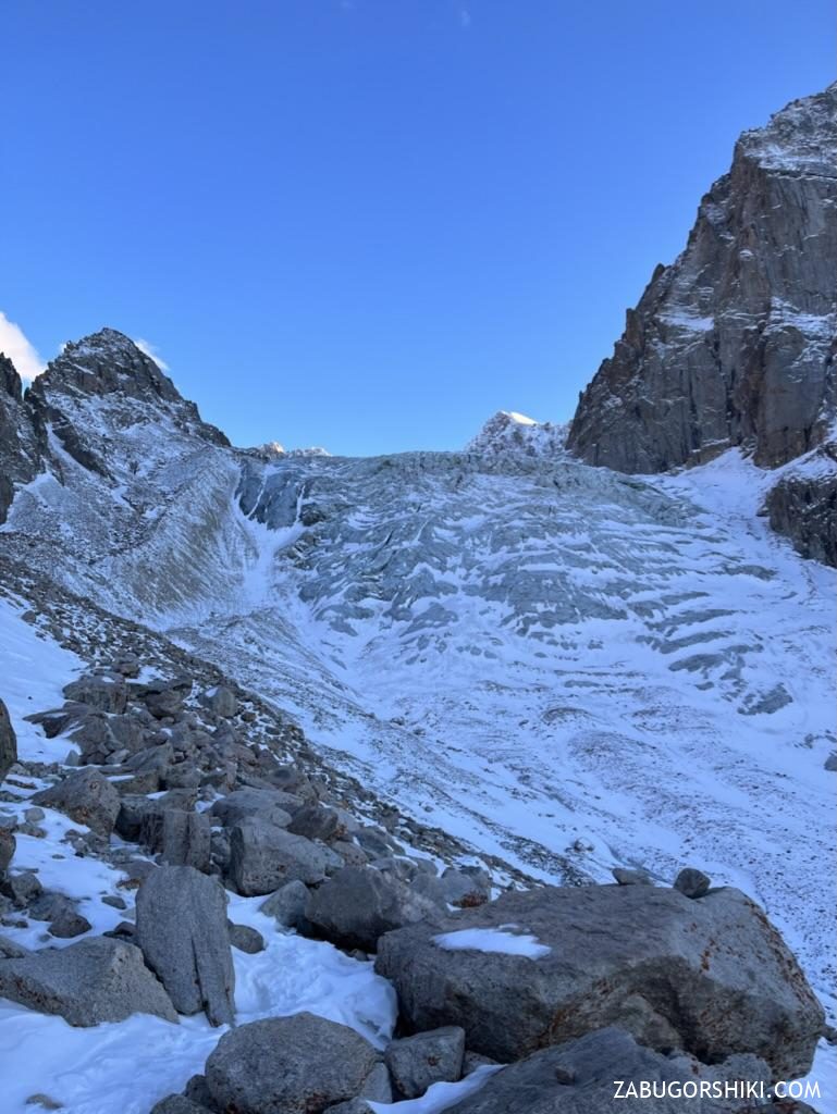 The Crocodile icefall on the Ak-Sai glacier