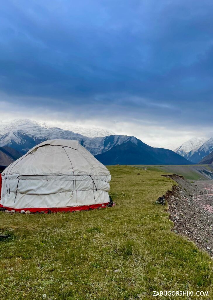 Yurts at the Lenin Peak base camp in Achik-Tash