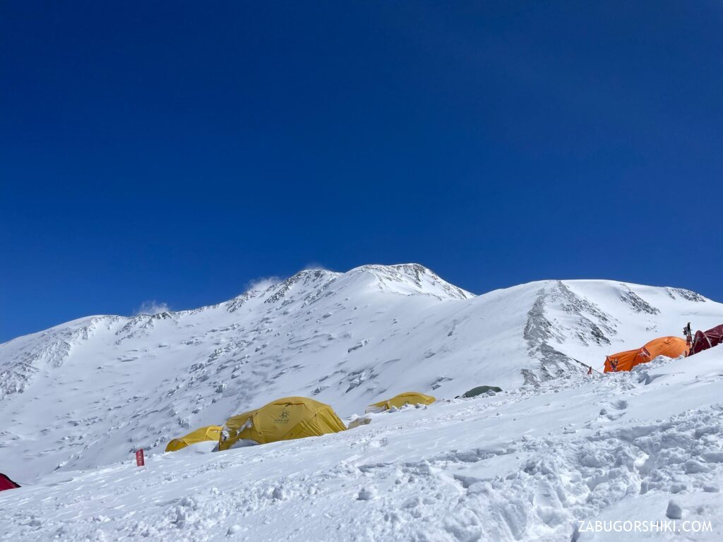 Tents at Camp 3 (6,100 m) below Lenin Peak